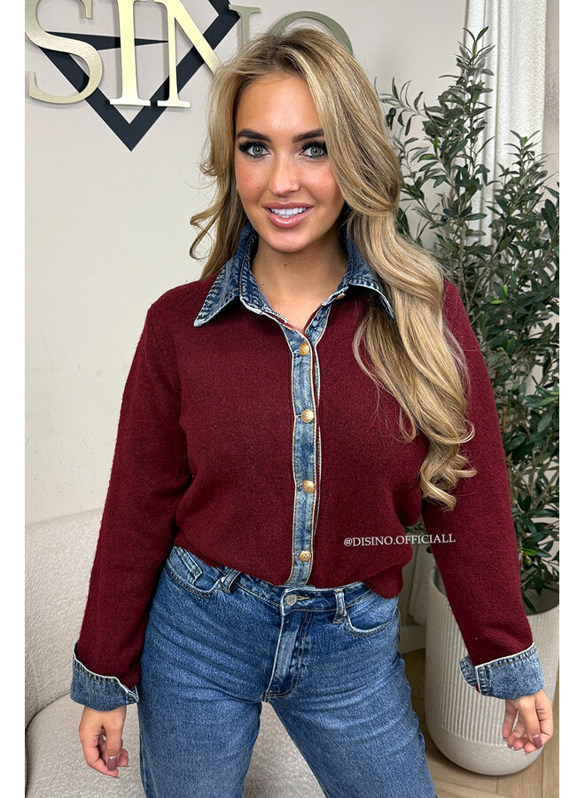 BORDEAUX - 'NELIA KNIT' - DENIM SLEEVE OVERSIZED KNIT SWEATER