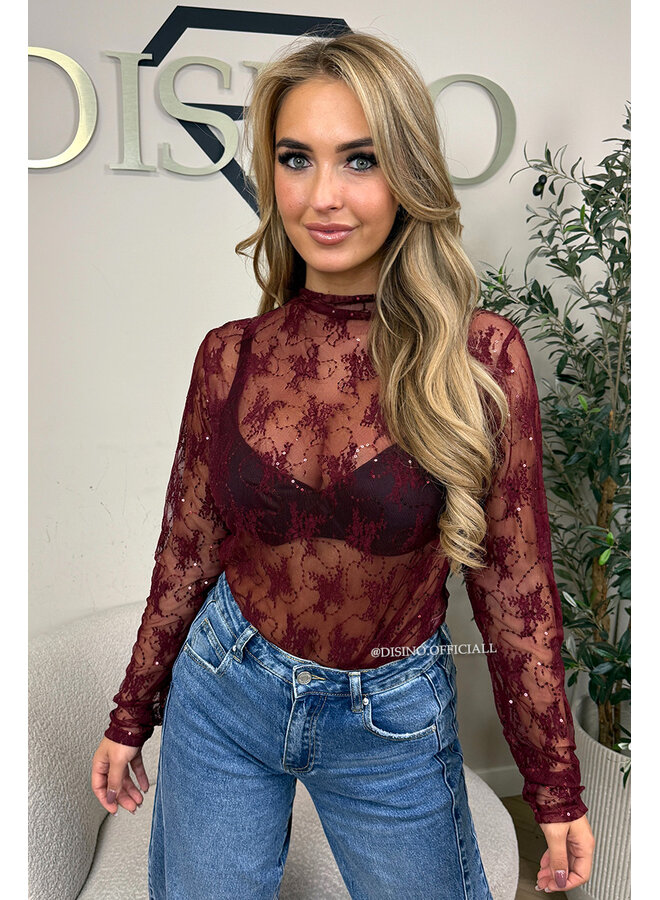 BORDEAUX - 'REMI TOP' - SPARKLE LACE LONGSLEEVE TOP