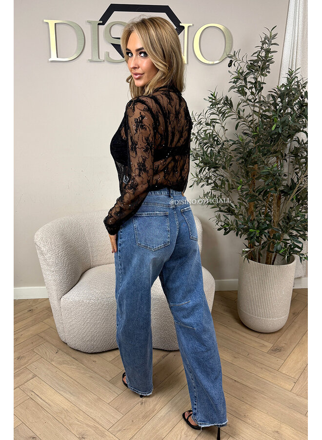 BLACK - 'REMI TOP' - SPARKLE LACE LONGSLEEVE TOP