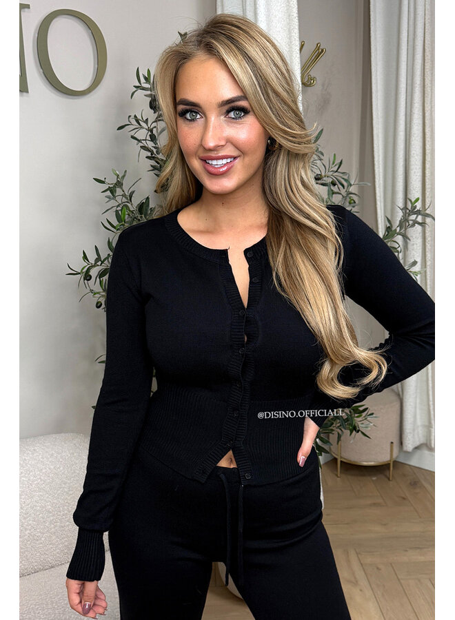 BLACK - 'JANINE TOP' - SOFT BUTTON UP COMFY TOP