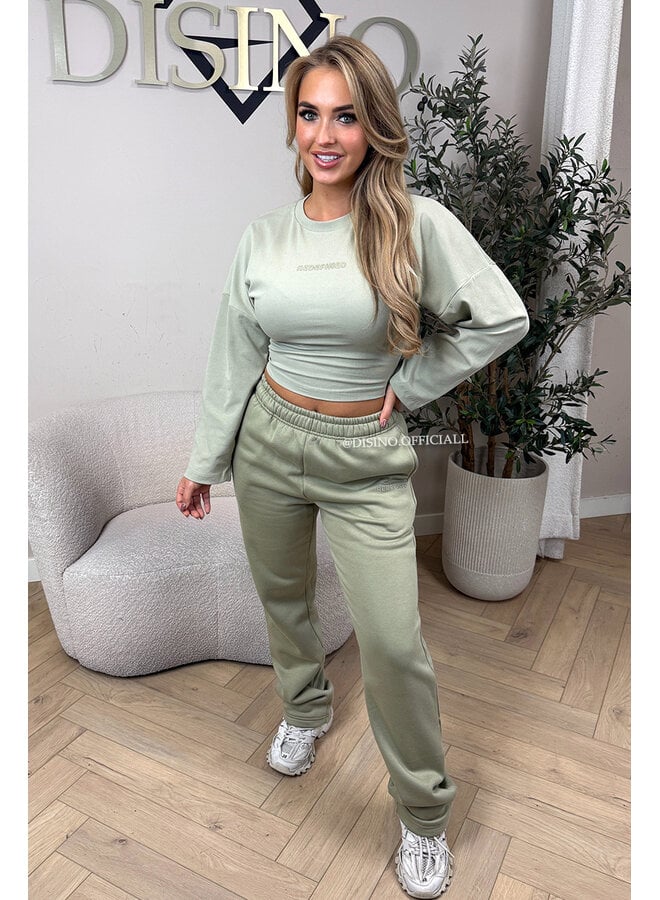 SAGE GREEN - 'REDEFINED JOGGER' - EXTRA LONG STRAIGHT LEG JOGGER PANTS