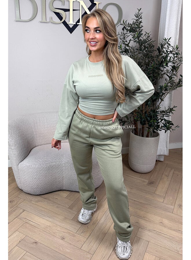 SAGE GREEN - 'REDEFINED JOGGER' - EXTRA LONG STRAIGHT LEG JOGGER PANTS