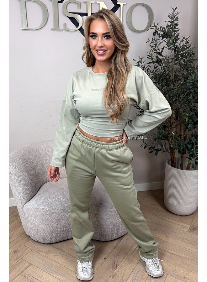 SAGE GREEN - 'REDEFINED JOGGER' - EXTRA LONG STRAIGHT LEG JOGGER PANTS