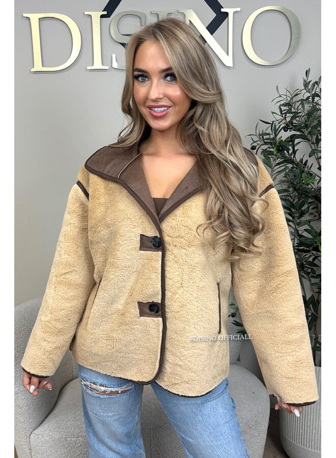 BEIGE - 'BOWIEN JACKET' - PREMIUM QUALITY OVERSIZED FUR JACKET