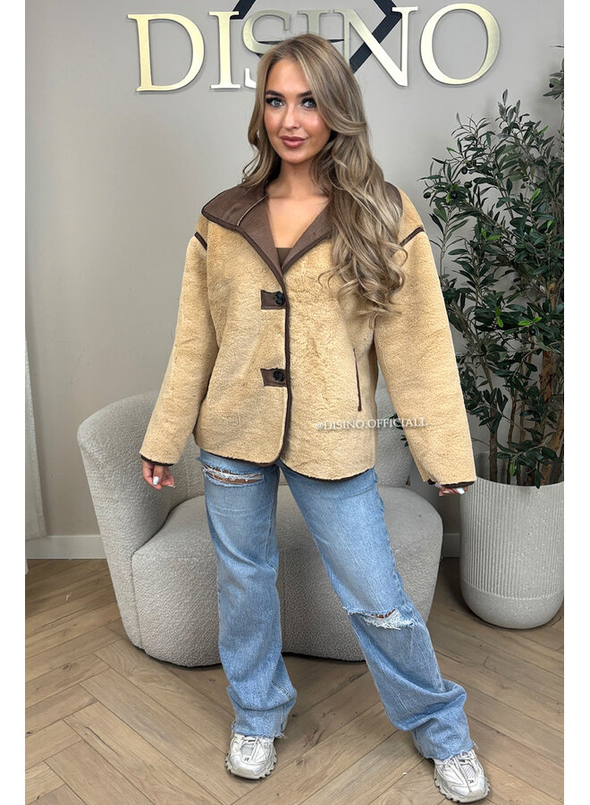 BEIGE - 'BOWIEN JACKET' - PREMIUM QUALITY OVERSIZED FUR JACKET