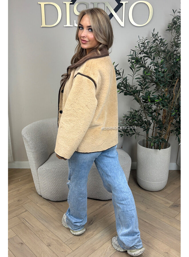 BEIGE - 'BOWIEN JACKET' - PREMIUM QUALITY OVERSIZED FUR JACKET