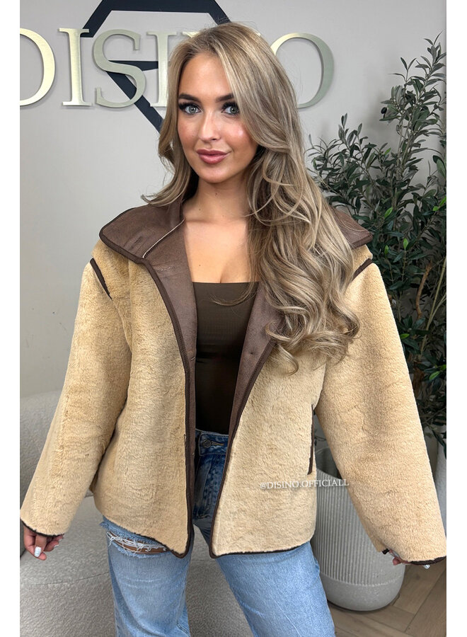 BEIGE - 'BOWIEN JACKET' - PREMIUM QUALITY OVERSIZED FUR JACKET