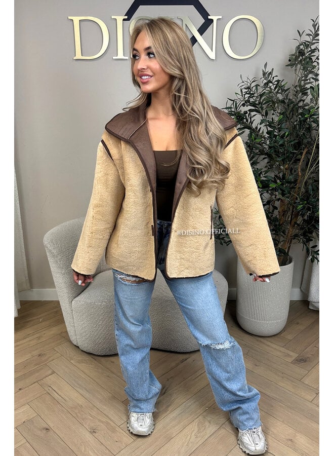 BEIGE - 'BOWIEN JACKET' - PREMIUM QUALITY OVERSIZED FUR JACKET