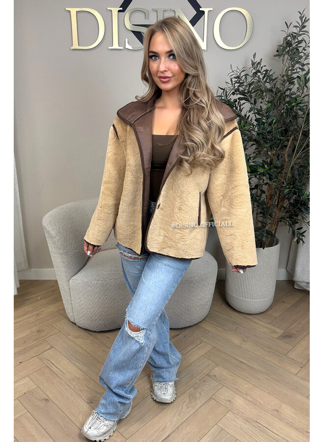 BEIGE - 'BOWIEN JACKET' - PREMIUM QUALITY OVERSIZED FUR JACKET