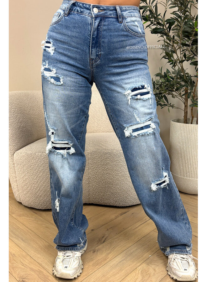 BLUE - 'KYOTO' - EXTREME RIPPED STRETCH WIDE LEG JEANS