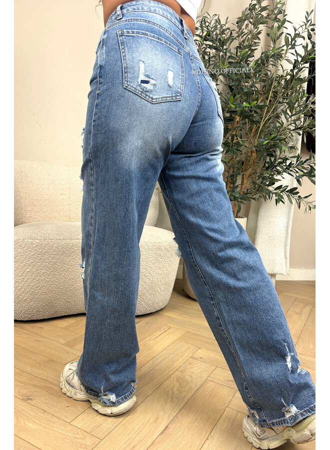 BLUE - 'KYOTO' - EXTREME RIPPED STRETCH WIDE LEG JEANS