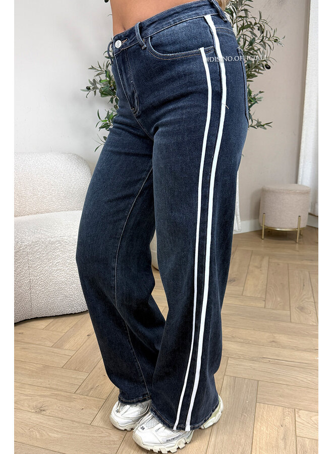 DARK BLUE - 'CLOVIS' - STRIPED SUPER STRETCH WIDE LEG JEANS