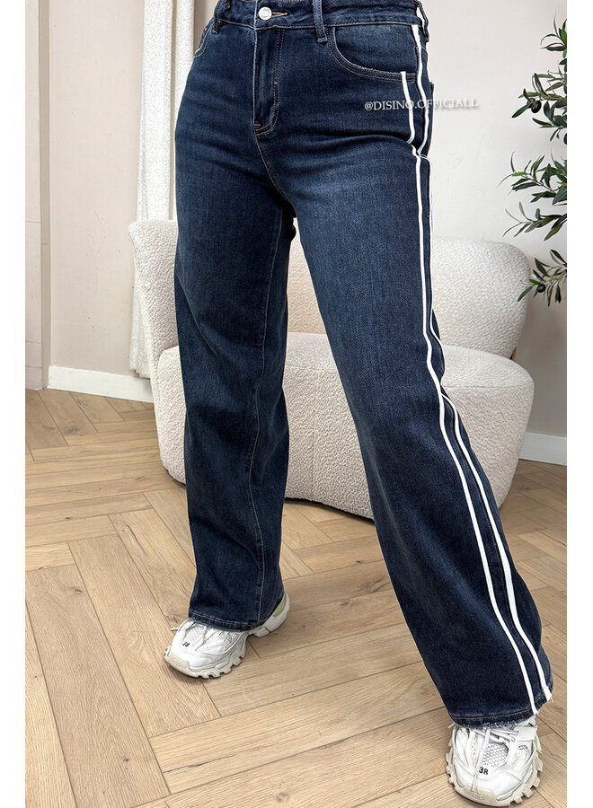 DARK BLUE - 'CLOVIS' - STRIPED SUPER STRETCH WIDE LEG JEANS