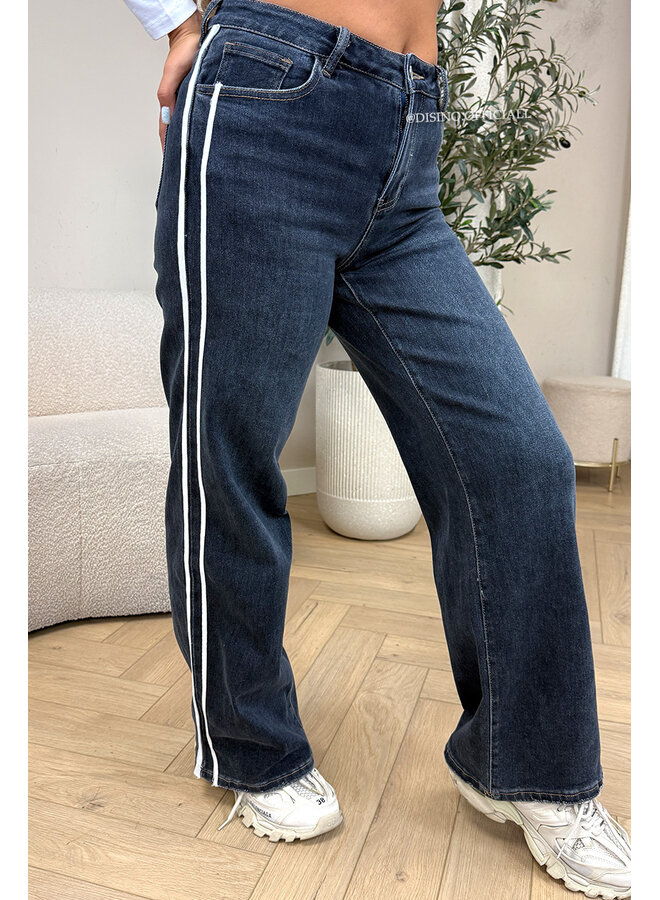 DARK BLUE - 'CLOVIS' - STRIPED SUPER STRETCH WIDE LEG JEANS