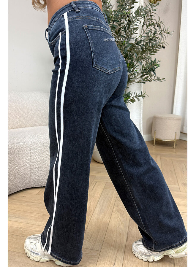 DARK BLUE - 'CLOVIS' - STRIPED SUPER STRETCH WIDE LEG JEANS