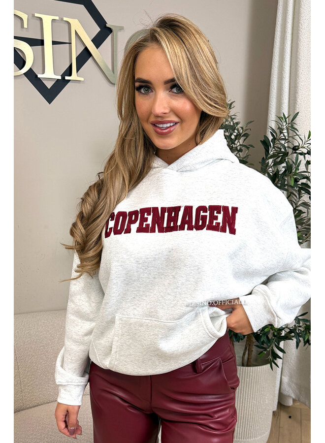 GREY - 'COPENHAGEN HOODIE' - PREMIUM QUALITY FLEECE INSIDE HOODIE