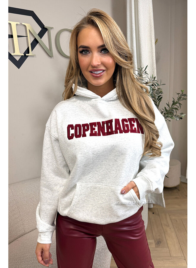 GREY - 'COPENHAGEN HOODIE' - PREMIUM QUALITY FLEECE INSIDE HOODIE