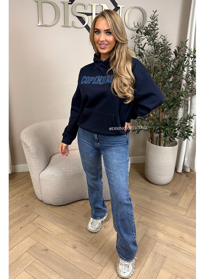 NAVY BLUE - 'COPENHAGEN HOODIE' - PREMIUM QUALITY FLEECE INSIDE HOODIE