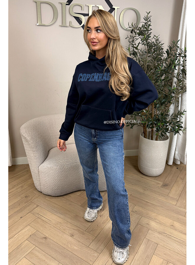 NAVY BLUE - 'COPENHAGEN HOODIE' - PREMIUM QUALITY FLEECE INSIDE HOODIE