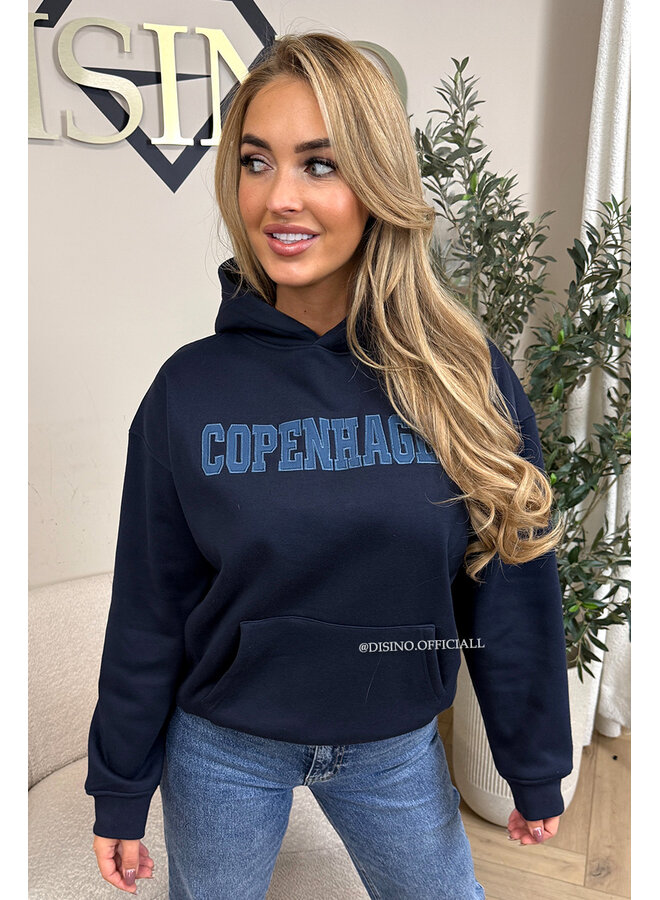 NAVY BLUE - 'COPENHAGEN HOODIE' - PREMIUM QUALITY FLEECE INSIDE HOODIE