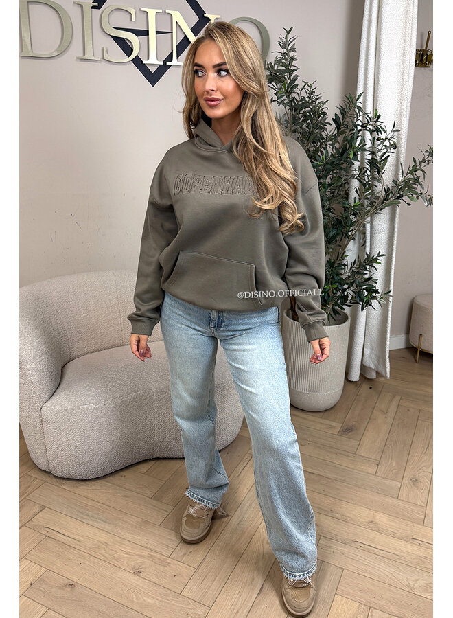 OLIVE GREEN - 'COPENHAGEN HOODIE' - PREMIUM QUALITY FLEECE INSIDE HOODIE