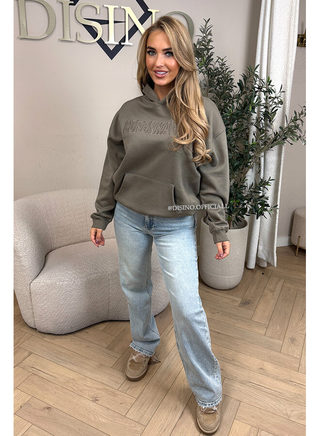 OLIVE GREEN - 'COPENHAGEN HOODIE' - PREMIUM QUALITY FLEECE INSIDE HOODIE