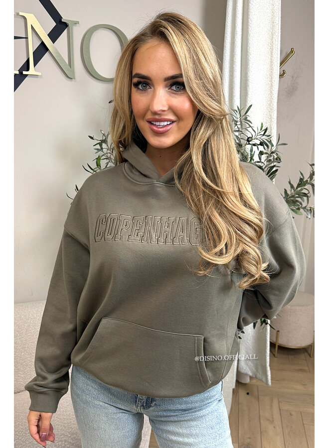 OLIVE GREEN - 'COPENHAGEN HOODIE' - PREMIUM QUALITY FLEECE INSIDE HOODIE