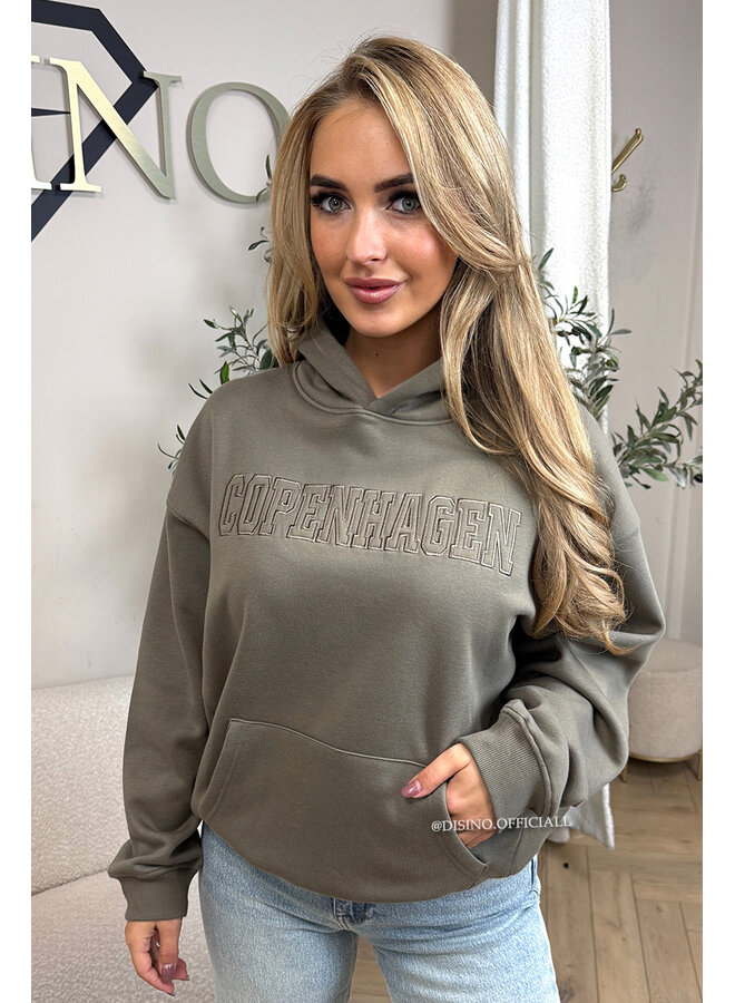 OLIVE GREEN - 'COPENHAGEN HOODIE' - PREMIUM QUALITY FLEECE INSIDE HOODIE