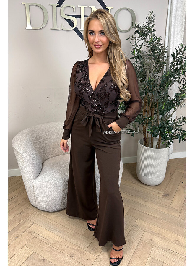 CHOCO - 'JULIA JUMPSUIT' - SEQUIN TOP STRETCH JUMPSUIT