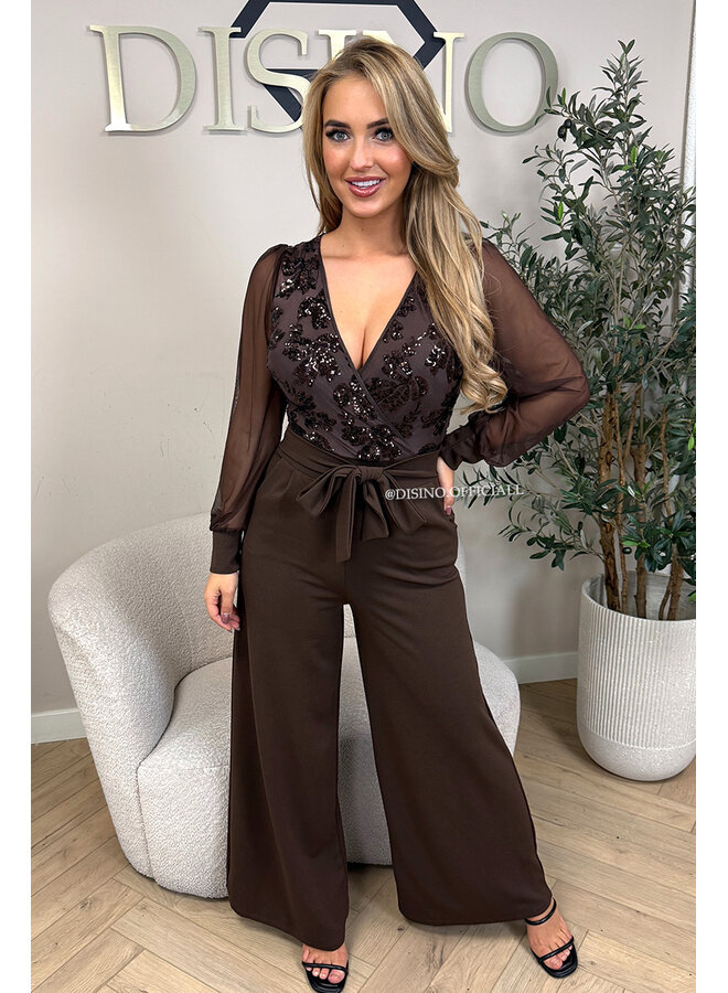 CHOCO - 'JULIA JUMPSUIT' - SEQUIN TOP STRETCH JUMPSUIT