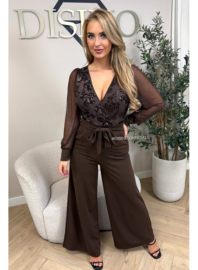 CHOCO - 'JULIA JUMPSUIT' - SEQUIN TOP STRETCH JUMPSUIT