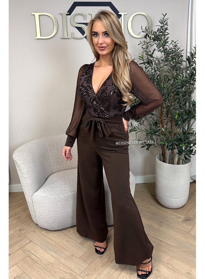 CHOCO - 'JULIA JUMPSUIT' - SEQUIN TOP STRETCH JUMPSUIT