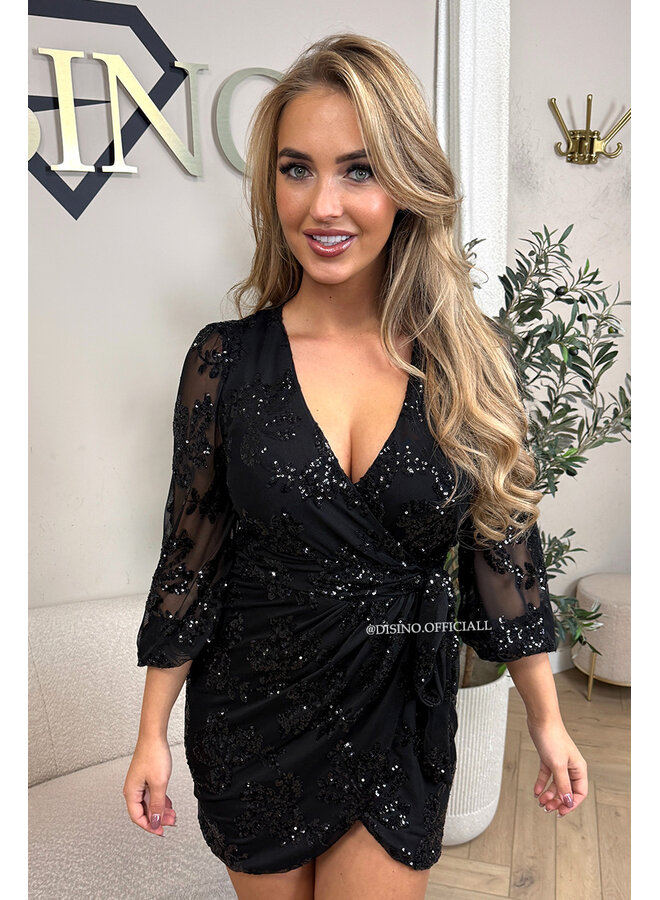 BLACK - 'JULIA DRESS' - SEQUIN ALL OVER WRAP ON DRESS