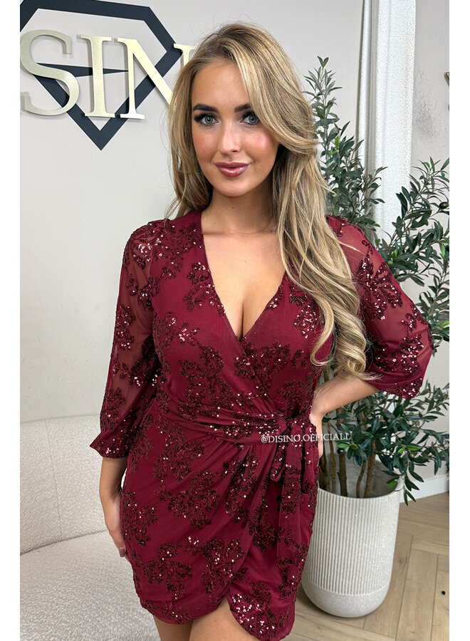 BORDEAUX - 'JULIA DRESS' - SEQUIN ALL OVER WRAP ON DRESS
