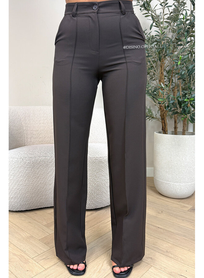 DARK CHOCO - 'KIANA PANTS' - PERFECT FIT HIGH WAIST STRAIGHT PANTALON