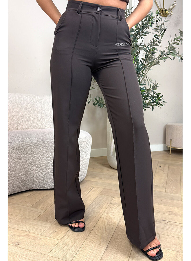 DARK CHOCO - 'KIANA PANTS' - PERFECT FIT HIGH WAIST STRAIGHT PANTALON