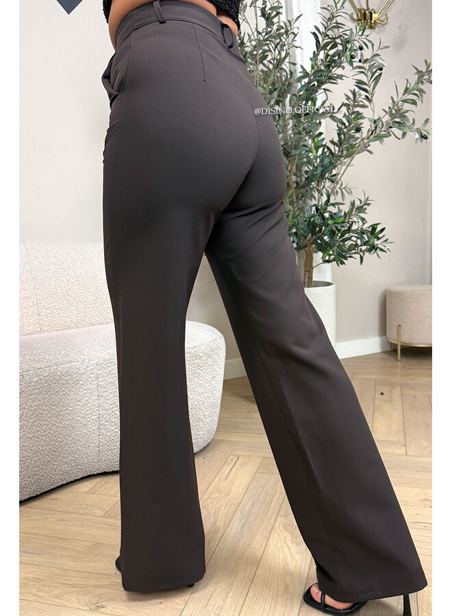 DARK CHOCO - 'KIANA PANTS' - PERFECT FIT HIGH WAIST STRAIGHT PANTALON