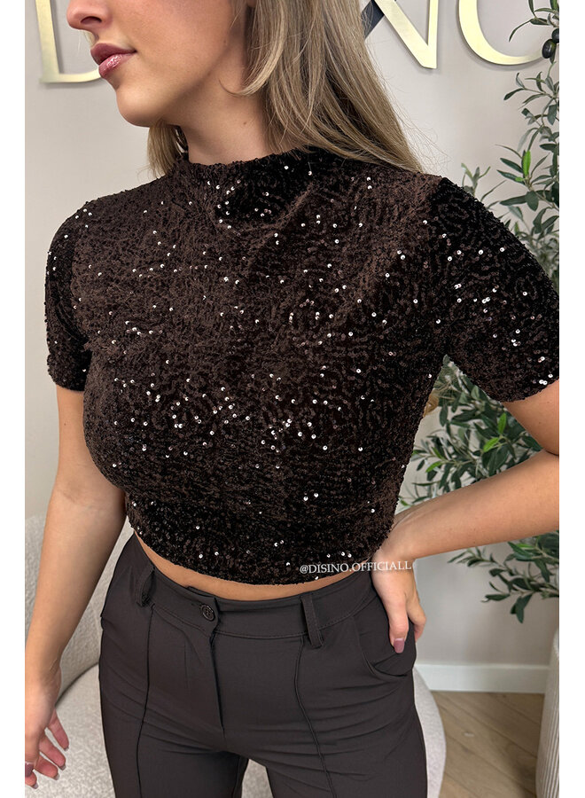 CHOCO - 'NAYA TOP' - SHORT SLEEVE ALL OVER SEQUIN TOP