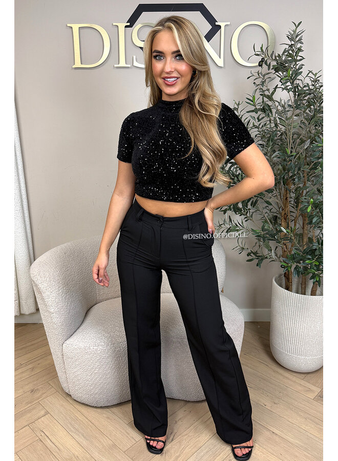 BLACK - 'NAYA TOP' - SHORT SLEEVE ALL OVER SEQUIN TOP