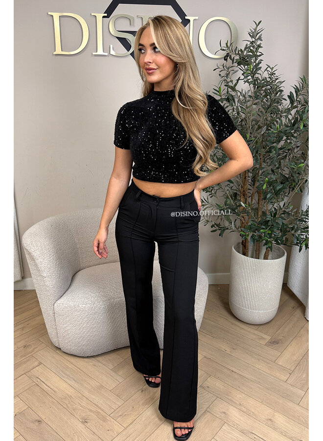 BLACK - 'NAYA TOP' - SHORT SLEEVE ALL OVER SEQUIN TOP