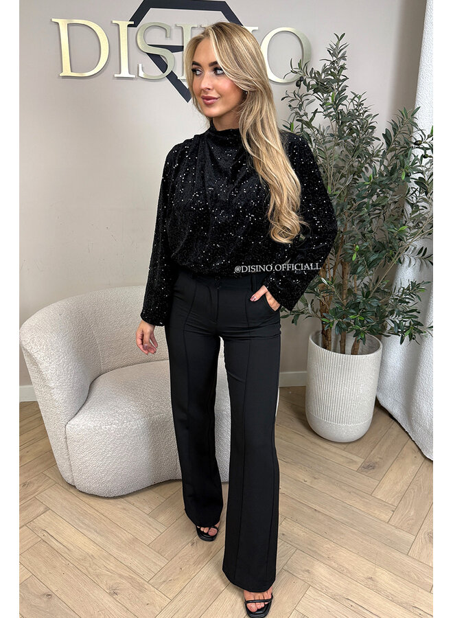 BLACK - 'MELLI TOP' - LONG SLEEVE SEQUINN TOP