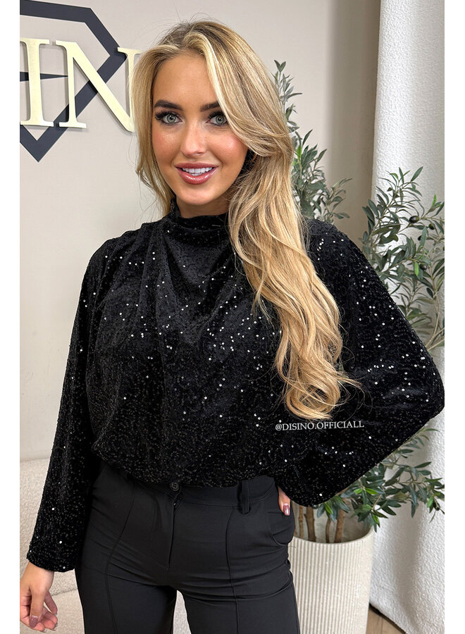 BLACK - 'MELLI TOP' - LONG SLEEVE SEQUINN TOP