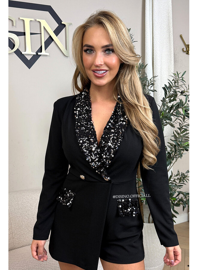 BLACK/SILVER - 'ROSA PLAYSUIT' - CLASSY SEQUIN PLAYSUIT