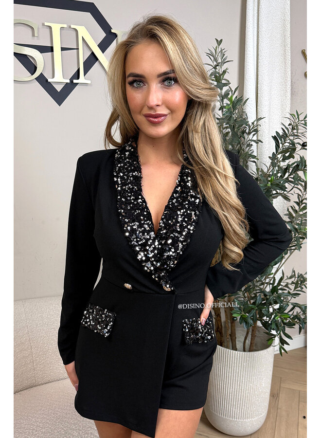 BLACK/SILVER - 'ROSA PLAYSUIT' - CLASSY SEQUIN PLAYSUIT