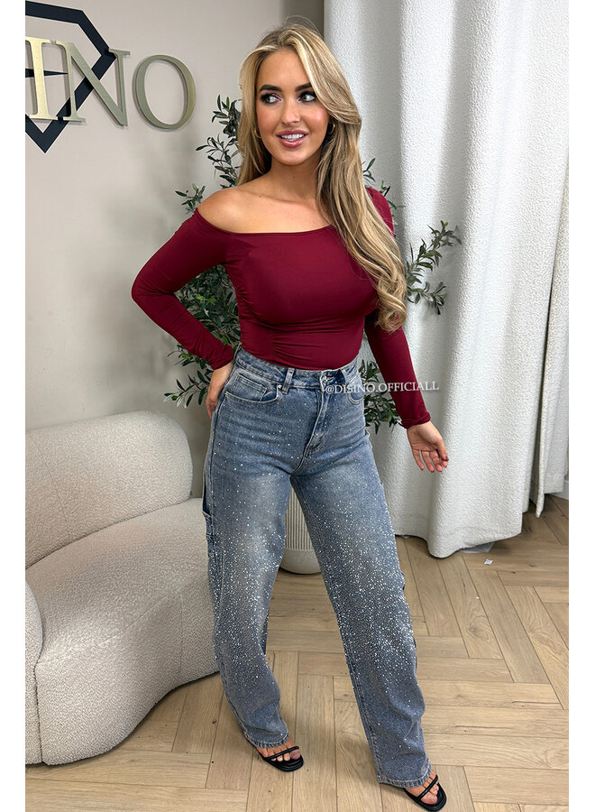 BLUE - 'LUMIÉRE JEANS' - STRETCH DIAMONDS ALL OVER BALLOON LEG JEANS