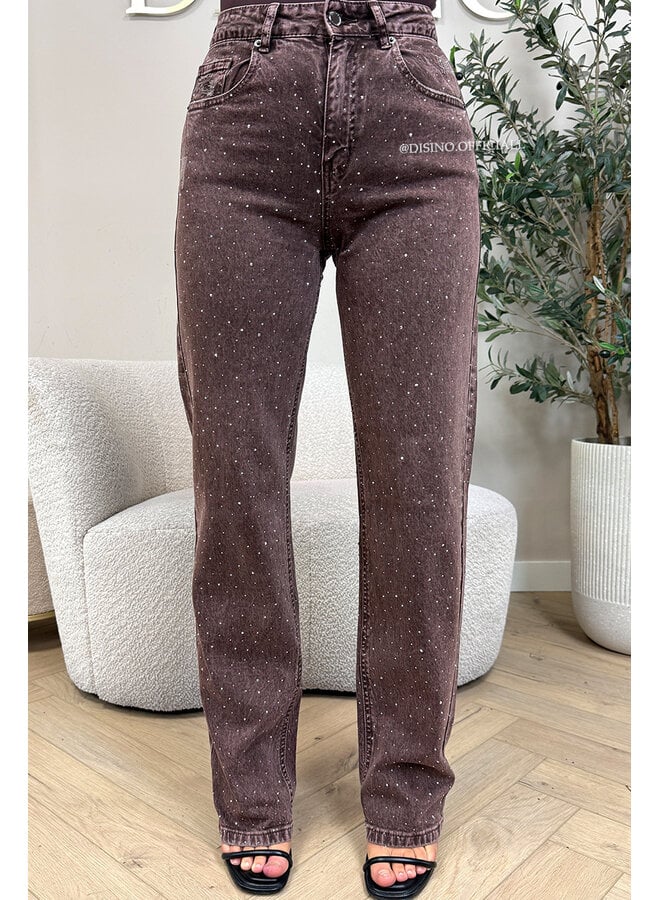 CHOCO - 'MELBOURNE RHINESTONE' - STRETCH VIRAL RIPPED BACK STRAIGHT LEG JEANS
