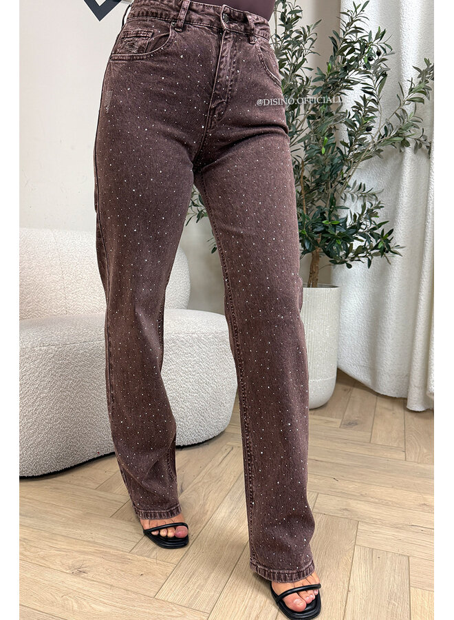 CHOCO - 'MELBOURNE RHINESTONE' - STRETCH VIRAL RIPPED BACK STRAIGHT LEG JEANS
