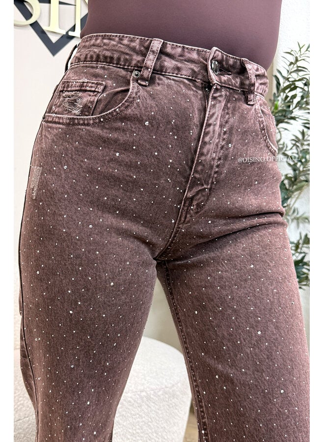 CHOCO - 'MELBOURNE RHINESTONE' - STRETCH VIRAL RIPPED BACK STRAIGHT LEG JEANS