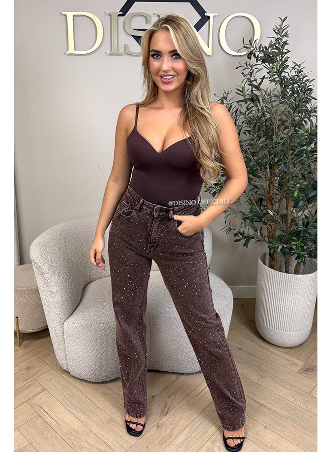 CHOCO - 'MELBOURNE RHINESTONE' - STRETCH VIRAL RIPPED BACK STRAIGHT LEG JEANS