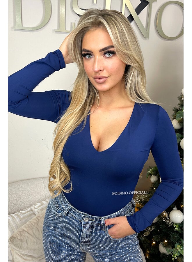 NAVY BLUE - 'VICKY BODY' - TRAVEL QUALITY V-NECK LONGSLEEVE BODYSUIT